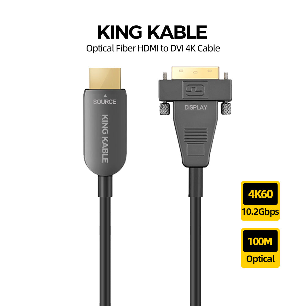 KING KABLE Active Optical Fiber HDMI to DVI Cable HDMI2.0 Cord 10.2Gbp