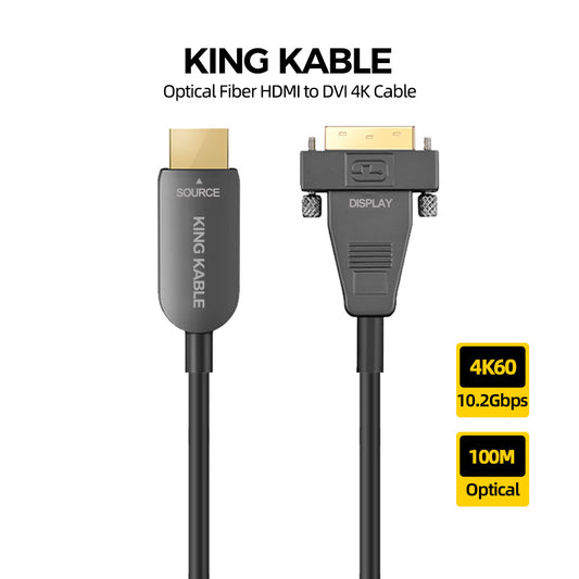 KING KABLE Active Optical Fiber HDMI to DVI Cable HDMI2.0 Cord 10.2Gbps 4K60 2K144 For PC Host Matrix Monitor LED Splicing Screen 10M 30M 50M TS001