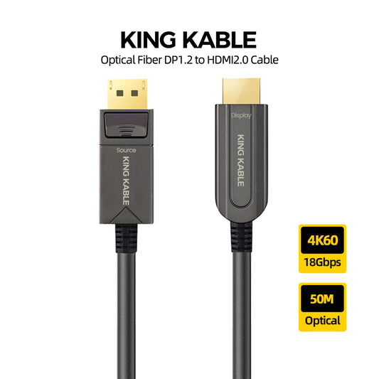 KING KABLE Active Optical Fiber DisplayPort1.2 to HDMI2.0 Cable DP to HDMI Cord 18Gbps 4K60 2K144 For PC Host TV Monitor 10M 30M 50M TS006