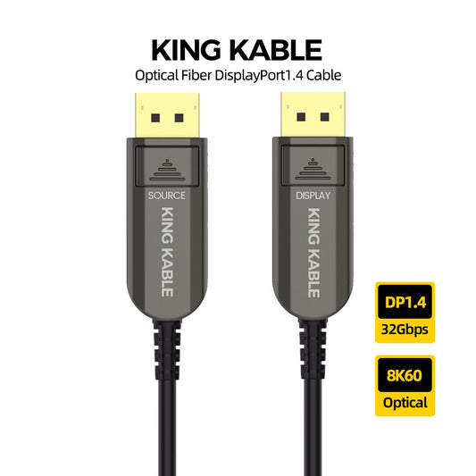 KING KABLE Active Optical Fiber DisplayPort1.4 Cable DP1.4 32Gbps 8K60 4K144 G-SYNC For DELL ALIENWARE ASUS ROG LG SAMSUNG PC Monitor Nvidia RTX5090 AMD RX6900 50M 100M DP003