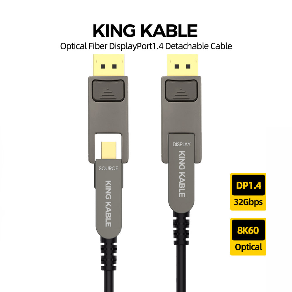 KING KABLE Active Optical Fiber Mini DisplayPort to DisplayPort1.4 Det