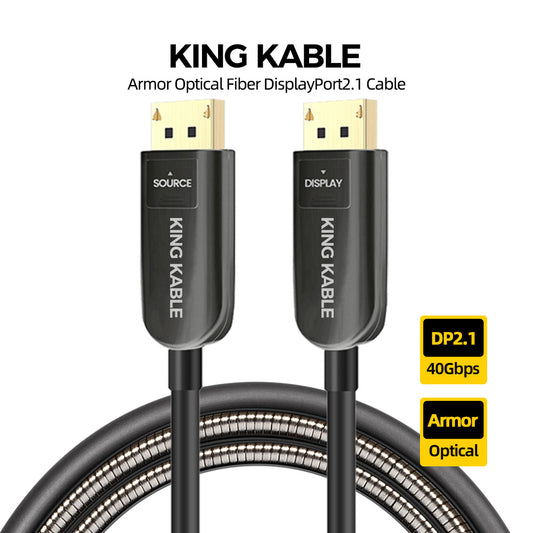 KING KABLE Armor Optical Fiber DisplayPort2.1 2.0 Cable 40Gbps 16K 10K 8K60 4K144 G-SYNC For PC Host Monitor DELL Asus SAMSUNG LG Lenovo RTX4090 3090 50M 100M DP009