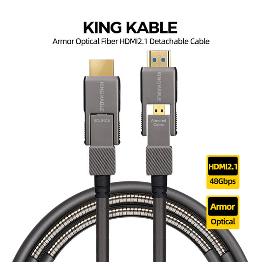 KING KABLE Armor Optical Fiber HDMI2.1 Cable Detachable Micro HDMI2.1 to HDMI2.1 48Gbps 10K 8K60 4K120 eARC G-SYNC For Canon SONY FUJI NIKON Camera In-wall Cabling 100M HD020