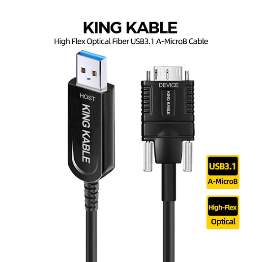 KING KABLE High Flex Optical Fiber USB3.1 Gen2 A to Micro B Towline Cable with Screw 10Gbps USB3.0 Not Backward Comaptible with USB2.0 USB1.1 Version USB065