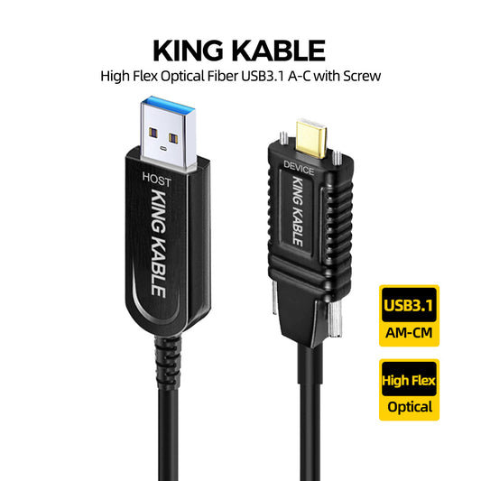 KING KABLE High Flex Optical Fiber USB3.1 Type A to C Towline Cable with Screw 10Gbps USB3.0 Not Backward Comaptible with USB2.0 USB1.1 Version USB051