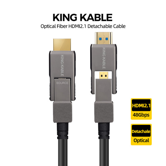 KING KABLE Optical Fiber HDMI2.1 Cable Detachable Micro HDMI2.1 to HDMI2.1 48Gbps 10K 8K60 4K120 eARC G-SYNC 100M HD019