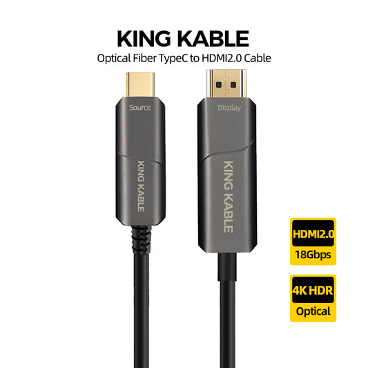 KING KABLE Active Optical Fiber TypeC to HDMI2.0 Cable USB C to HDMI Cord 18Gbps 4K60 2K144 HDR For SAMSUNG HUAWEI LG MacBook TV 10M 20M 30M TS004