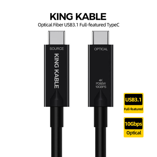 KING KABLE Optical Fiber USB3.1 Gen2 Full-featured TypeC Cable 10Gbps PD60W 4K60Hz Compatible with USB3.0 2.0 USB1.1 Version USB043