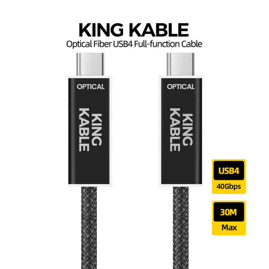 KING KABLE Optical Fiber USB4 Cable Support 40Gbps 8K60 4K144 PD100W Full Function TypeC Cable 30M Compatible with ThunderBolt4 USB3.2 USB3.1 USB2.0 G400