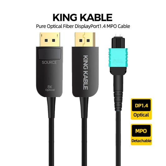 KING KABLE Pure Optical Fiber DisplayPort1.4 Cable MPO Detachable 32.4Gbps 8K60 4K120 100M 200M 300M 500M DP001