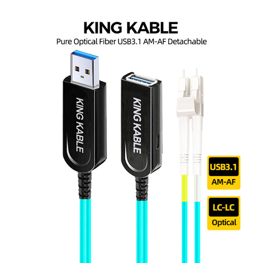 KING KABLE Pure Optical Fiber USB3.1 AM to AF LC Detachable Cable 10Gbps USB3.0 with External USB Power Supply Interface Not Backward Compatible  USB070