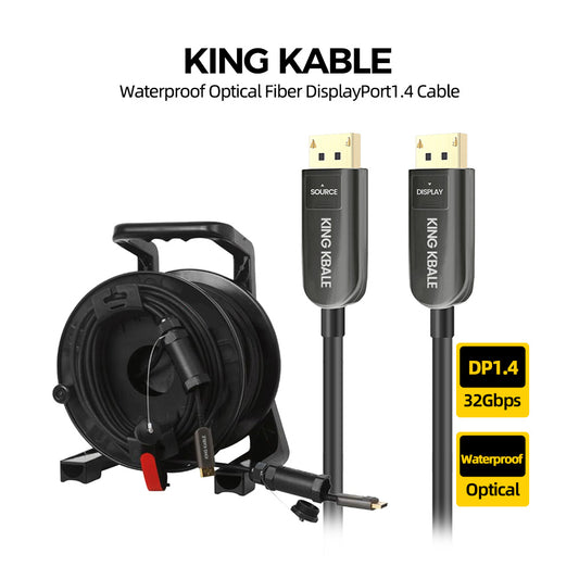 KING KABLE Waterproof Optical Fiber DisplayPort1.4 Cable 40Gbps DP1.4 Cord 8K60 4K144 G-SYNC 50M 100M For Samsung LG Asus MSI Acer PC Host Monitor Graphic Card Nvidia RTX4090 AMD RX6900 DP005