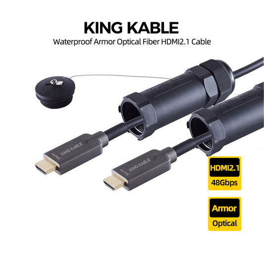 KING KABLE Waterproof Optical Fiber HDMI2.1 Cable 48Gbps 10K 8K60 4K120 eARC G-SYNC 50M 100M HD018