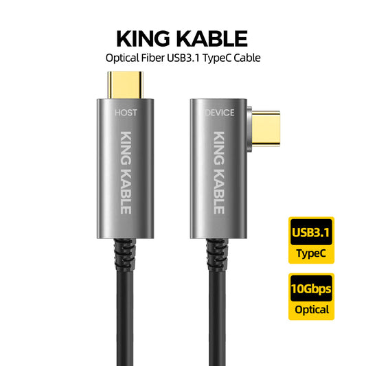 KING KABLE Optical Fiber USB3.1 Gen2 TypeC 90° Right Angle Cable 10Gbps Backward Compatible with USB3.0 USB2.0 USB1.1 Verison USB039